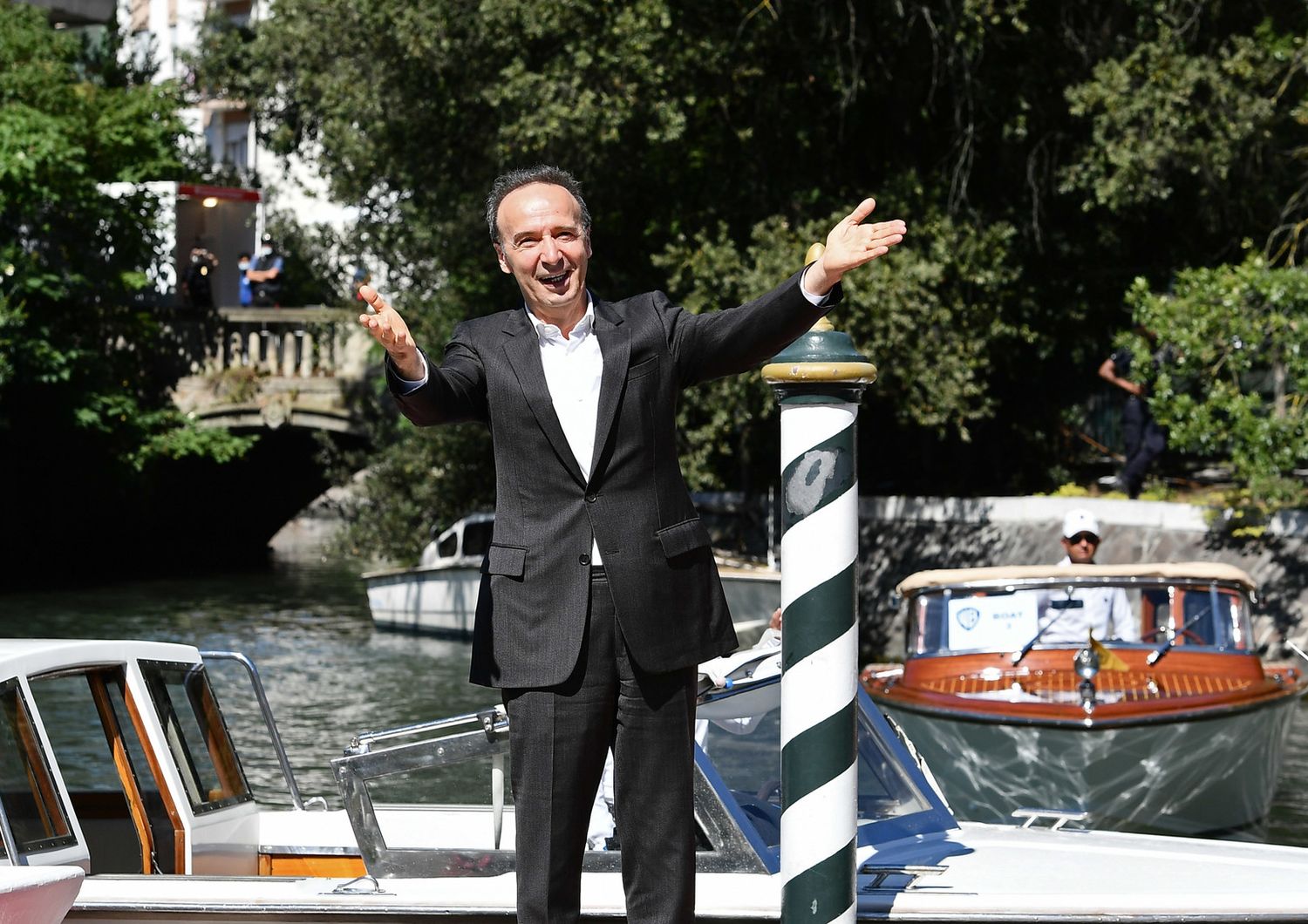 Roberto Benigni all'arrivo a Venezia