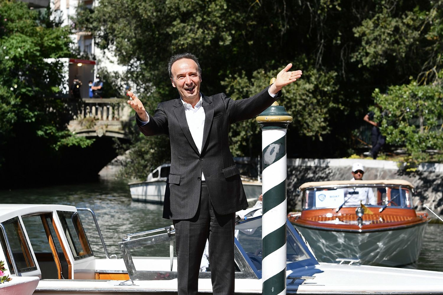 Roberto Benigni all'arrivo a Venezia