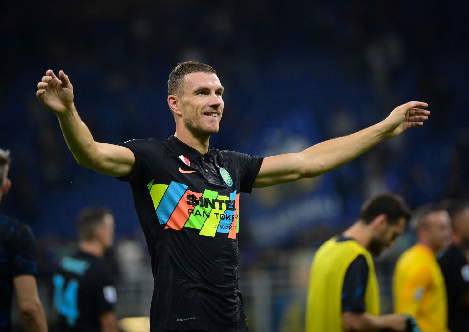 l'attaccante dell'Inter, Edin Dzeko al termine della partita contro il Bologna&nbsp;