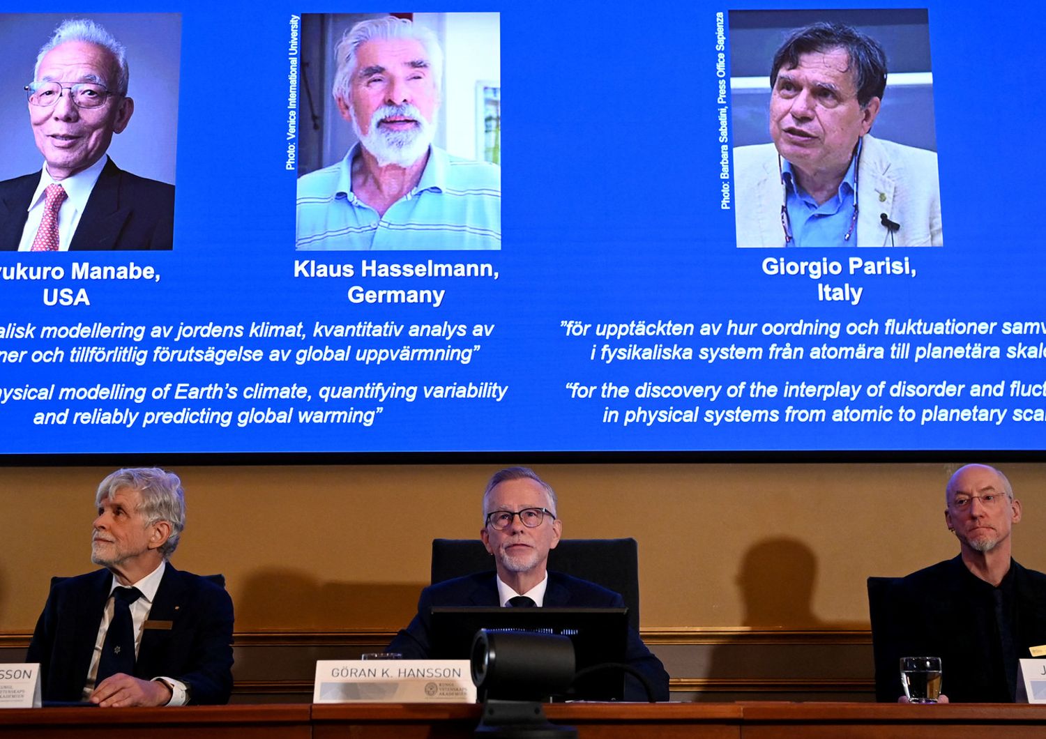 Giorgio Parisi,&nbsp;Suki Manabe e Klaus Hasselmann, premi Nobel per la Fisica 2021