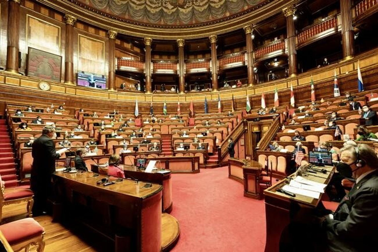Il premier Mario Draghi alla 7&ordf; Conferenza dei Presidenti dei Parlamenti dei Paesi del G20