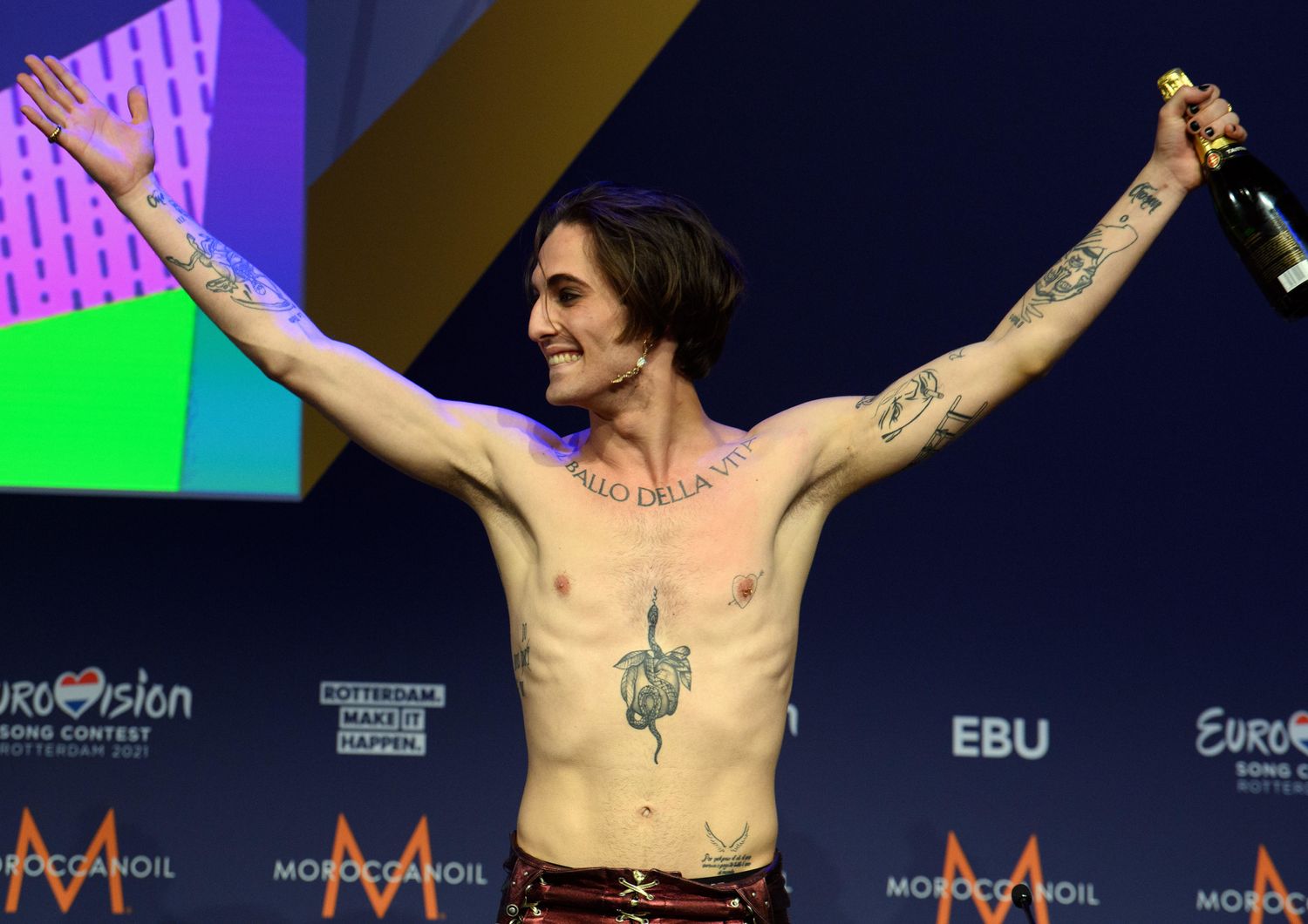 Damiano dei Maneskin alla vittoria dell'Eurovision