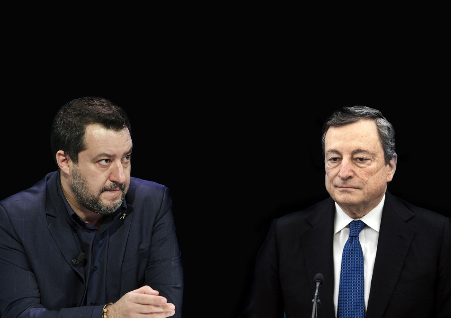 Il presidente del Consiglio Mario Draghi e il leader della Lega Matteo Salvini