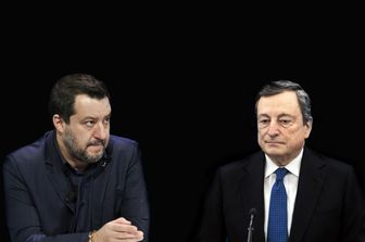 Il presidente del Consiglio Mario Draghi, il leader della Lega Matteo Salvini&nbsp;