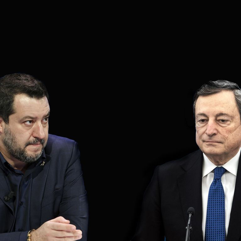 Il presidente del Consiglio Mario Draghi, il leader della Lega Matteo Salvini&nbsp;