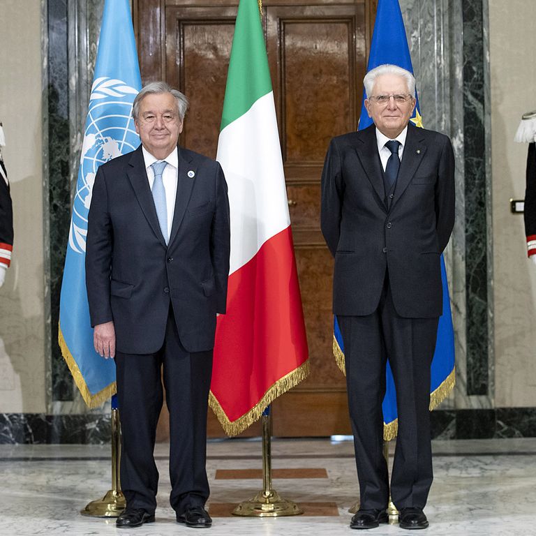 Il Presidente della Repubblica Sergio Mattarella con il Segretario generale dell'Onu Antonio Guterres