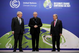 Boris Johnson, monsignor Pietro Parolin e Antonio Guterres