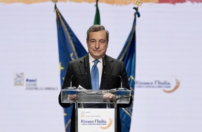 Il premier Mario Draghi all'assemblea dell'Anci a Parma&nbsp;