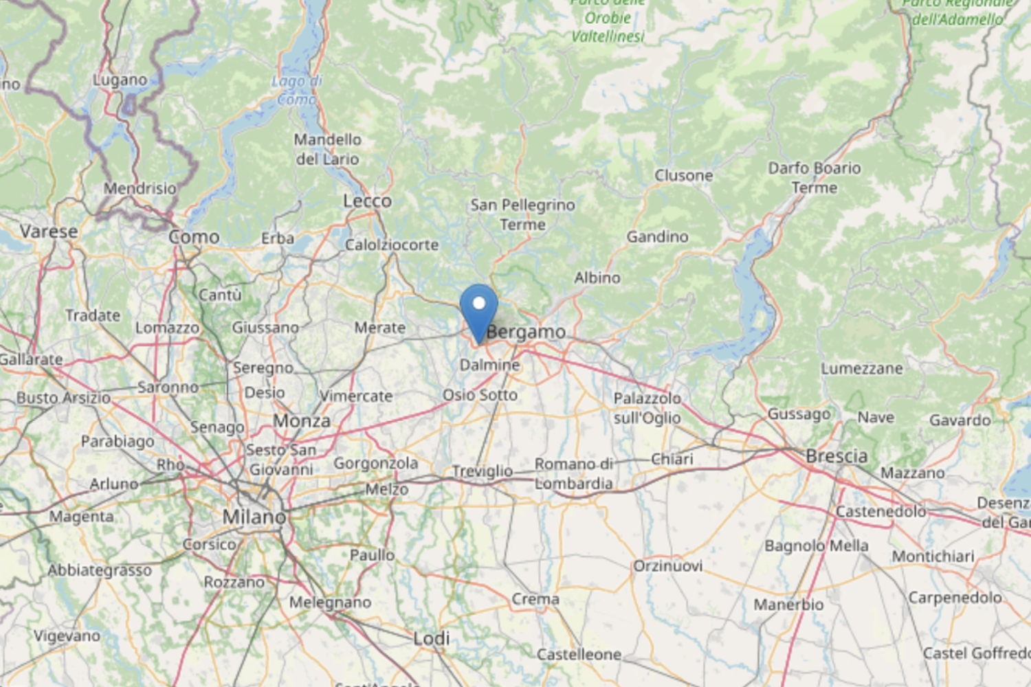 L'epicentro del sisma in Lombardia