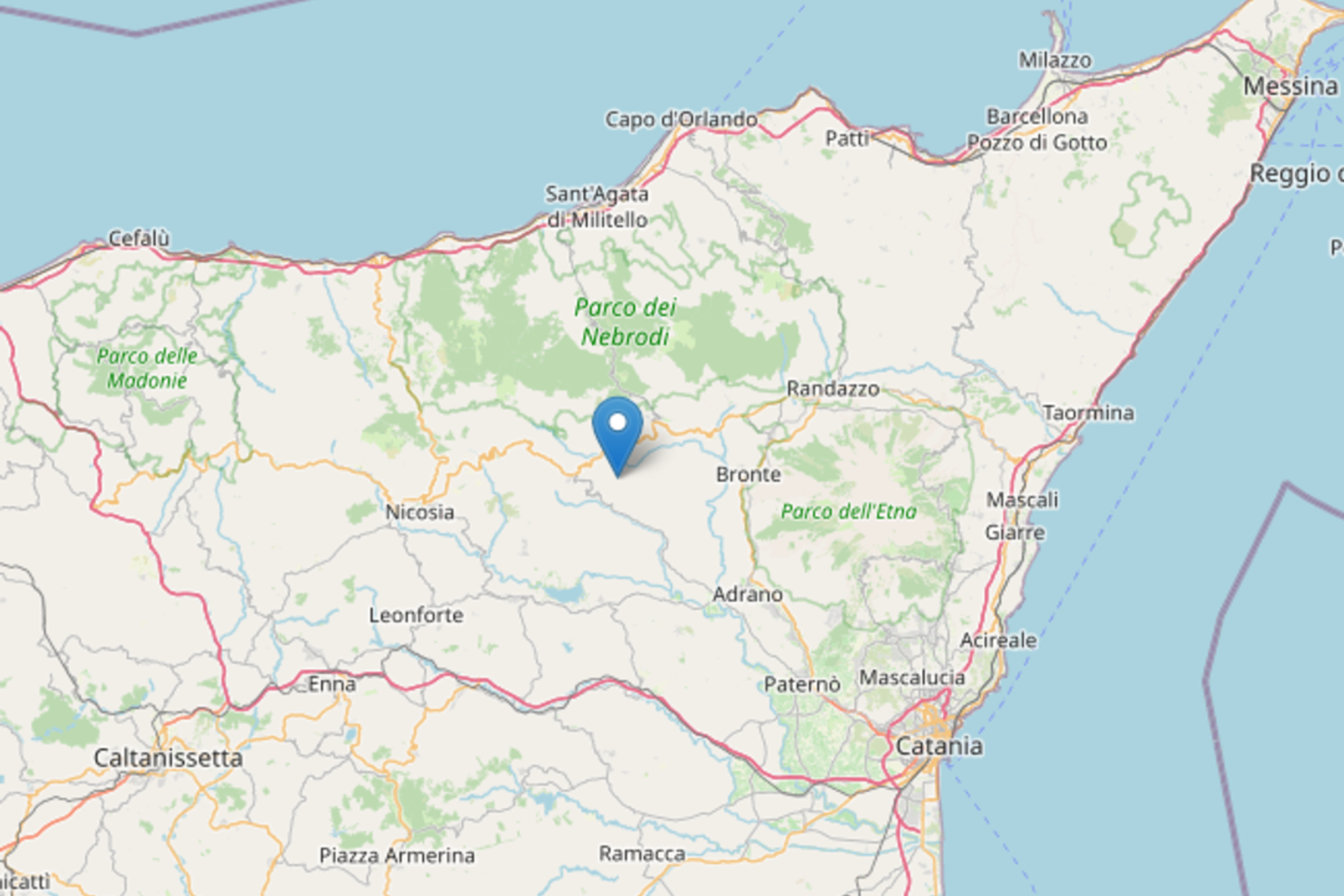 Il luogo dove &egrave; stata localizzata la scossa di terremoto&nbsp;