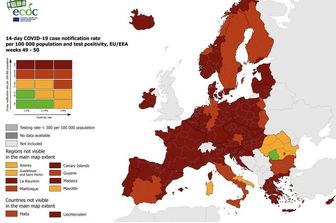 La mappa della diffusione della pandemia del Centro  europeo per la prevenzione e il controllo delle malattie &nbsp;