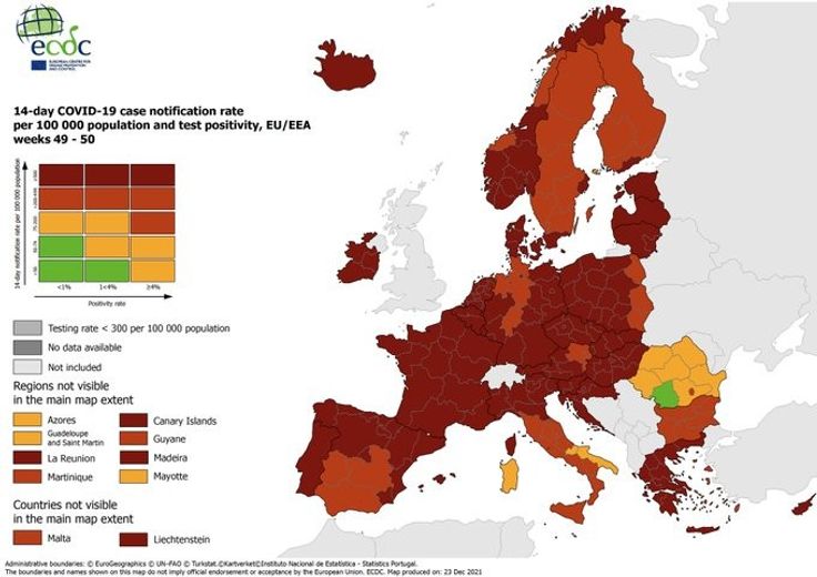 La mappa della diffusione della pandemia del Centro  europeo per la prevenzione e il controllo delle malattie &nbsp;