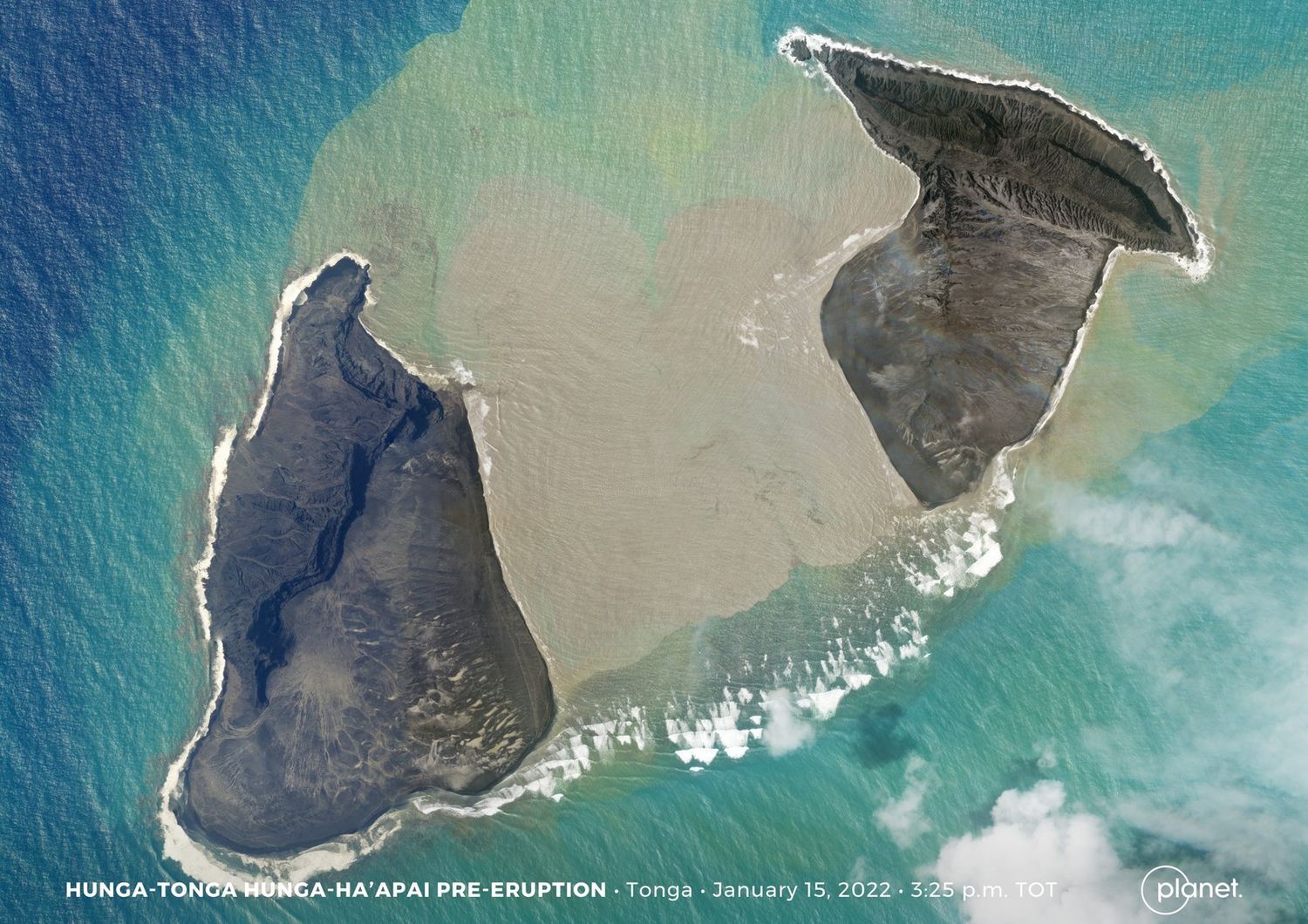 Immagine satellitare del disastro causato dall'eruzione vulcanica a Tonga&nbsp;