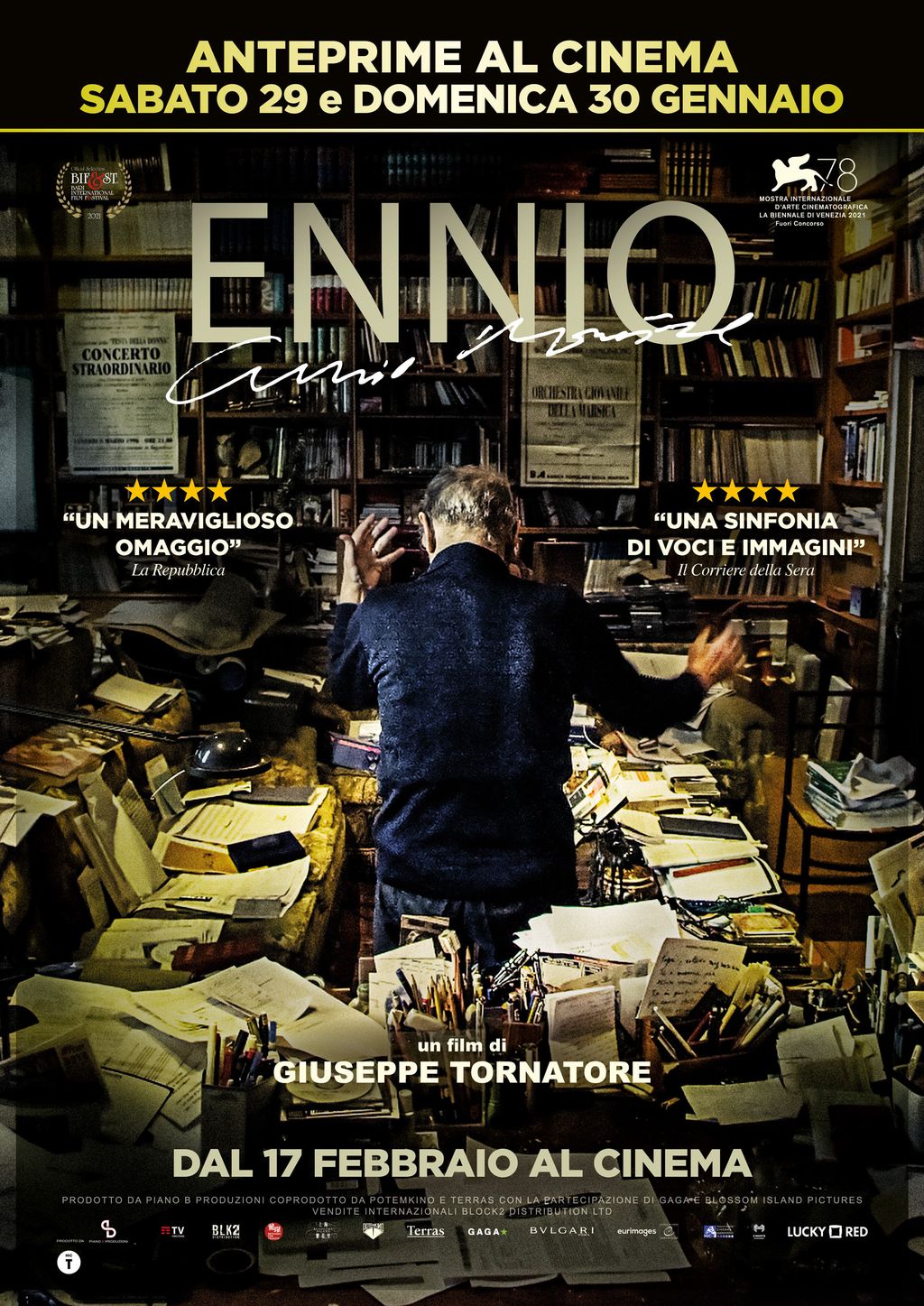 La locandina del docufilm &quot;Ennio&quot;