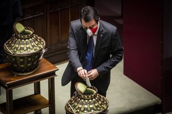 Matteo Salvini durante il voto per Quirinale