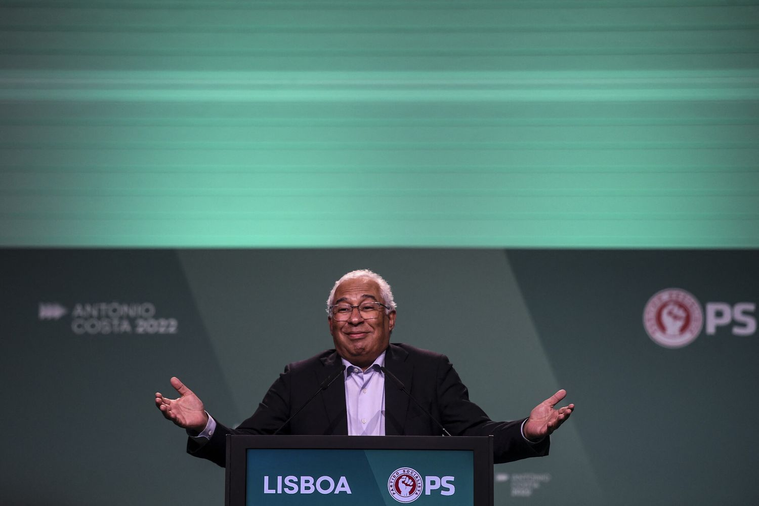 Il premier portoghese Antonio Costa durante l'ultimo comizio elettorale