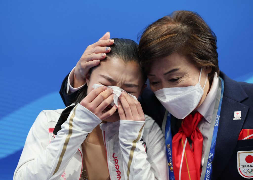La pattinatrice giapponese Sakamoto Kaori in lacrime dopo la gara&nbsp;