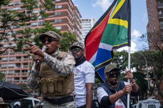 Una maifestazione contro i migranti senza documenti a Johannesburg in Sudafrica&nbsp;