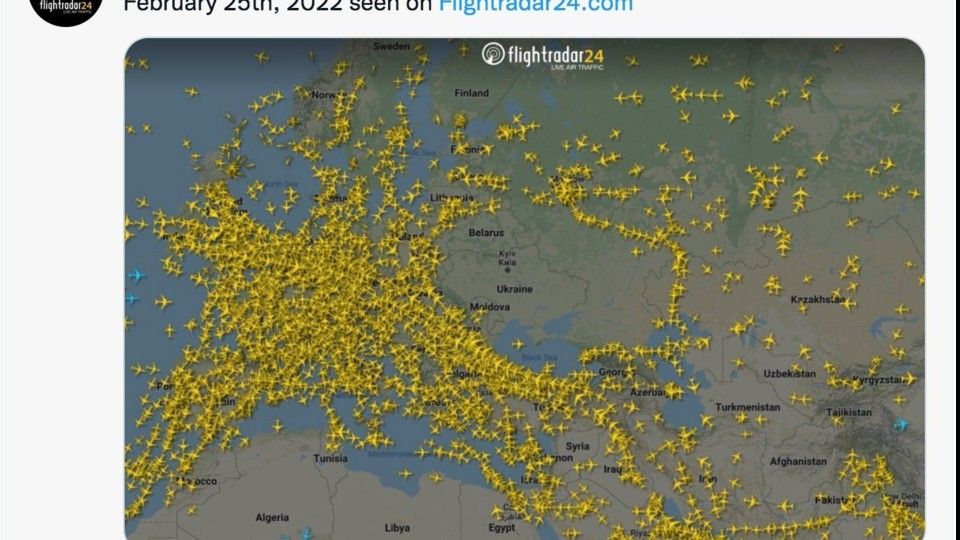 Lo spazio aereo Ucraino vuoto