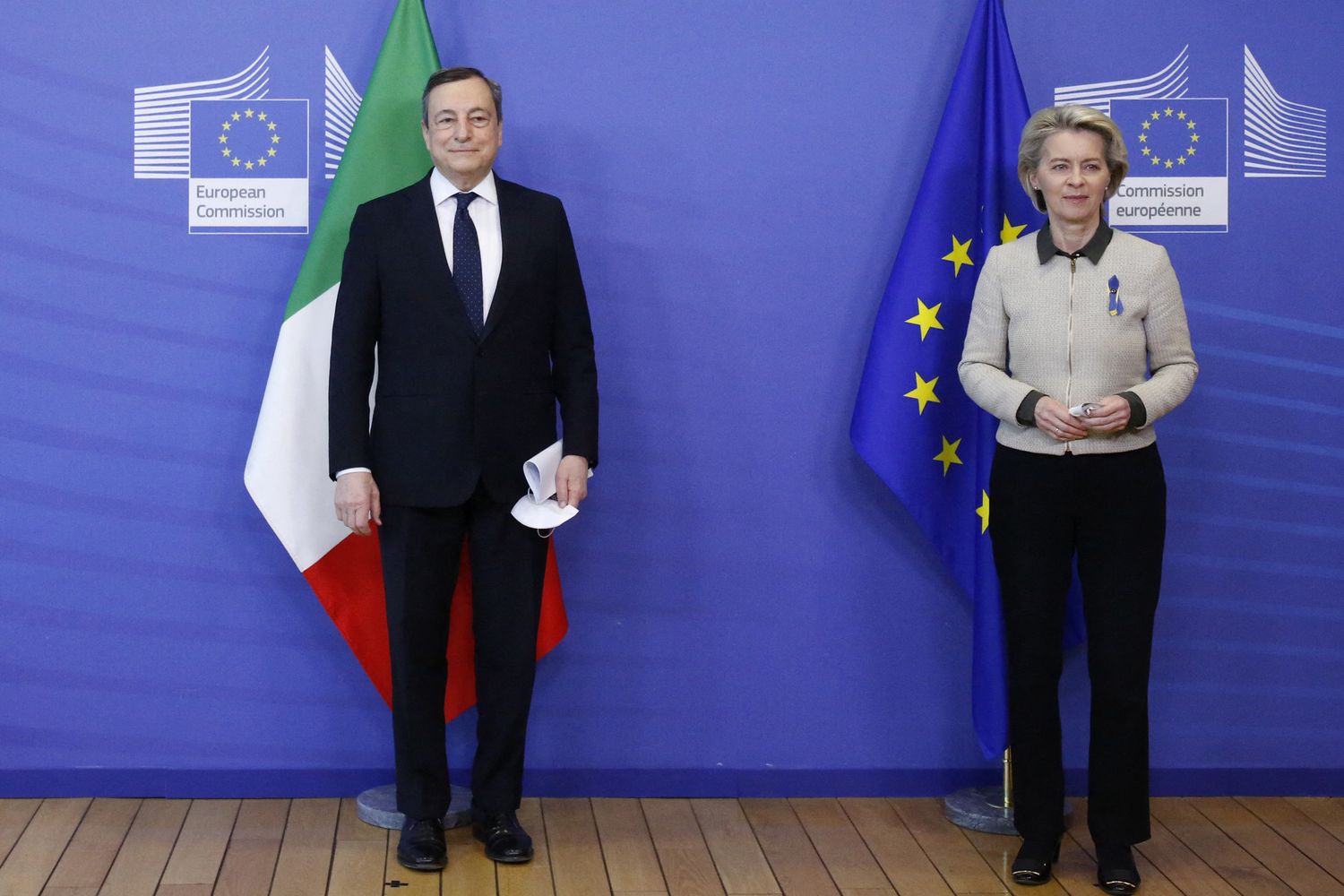 Il premier Mario Draghi e la presidente della Commissione europea, Ursula von der Leyen