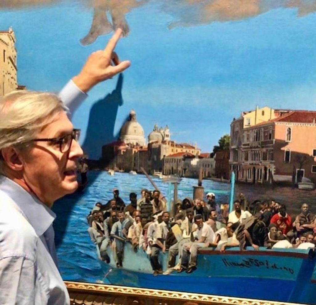 &nbsp;Sgarbi davanti all'opera 'Nuvole su Venezia'