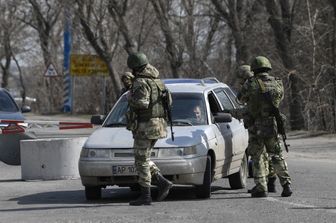 Posto di blocco di militari russi a Melitopol&nbsp;