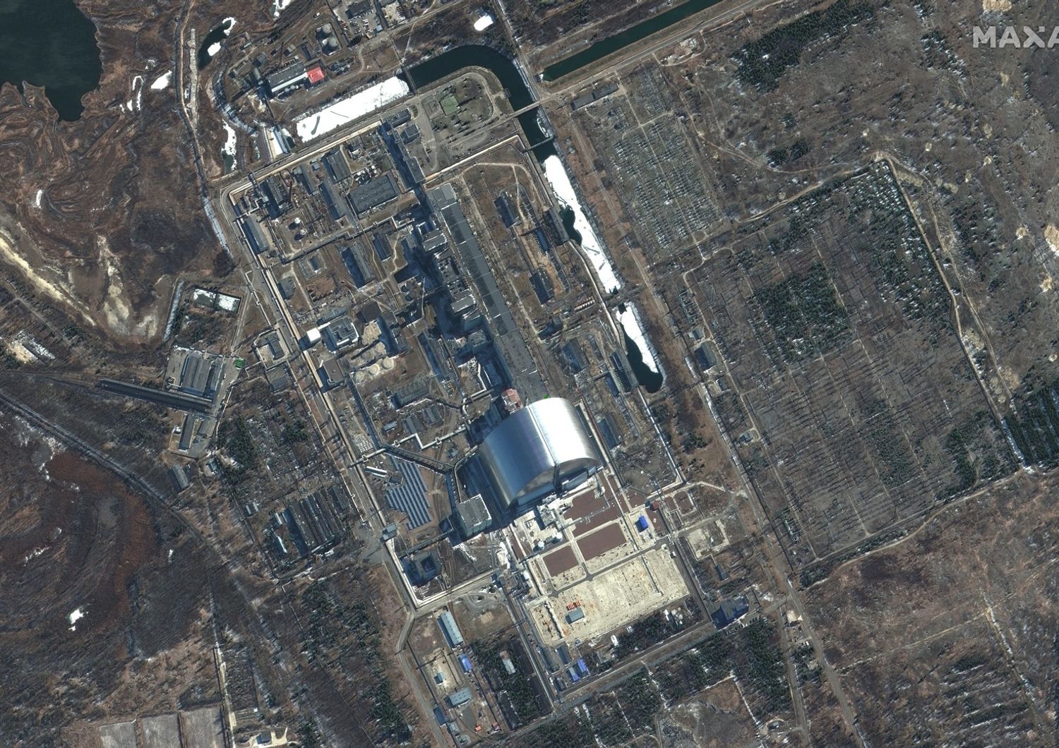 La centrale di Chernobyl e l'area della Foresta rossa