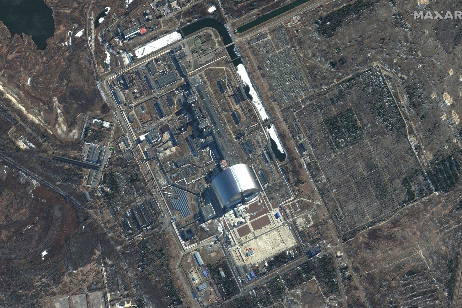 La centrale di Chernobyl e l'area della Foresta rossa