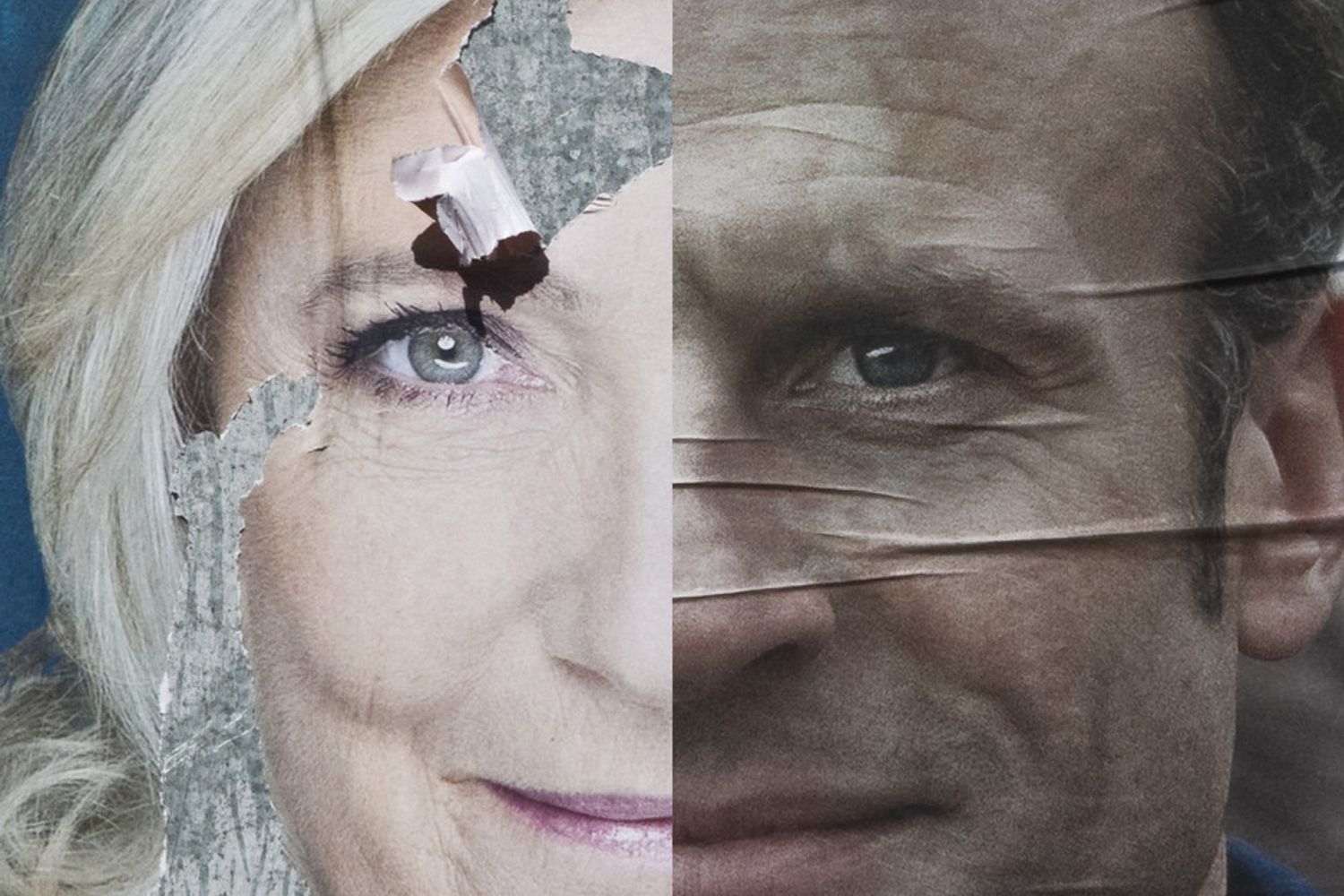 Marine Le Pen ed Emmanuel Macron nei manifesti elettorali francesi
