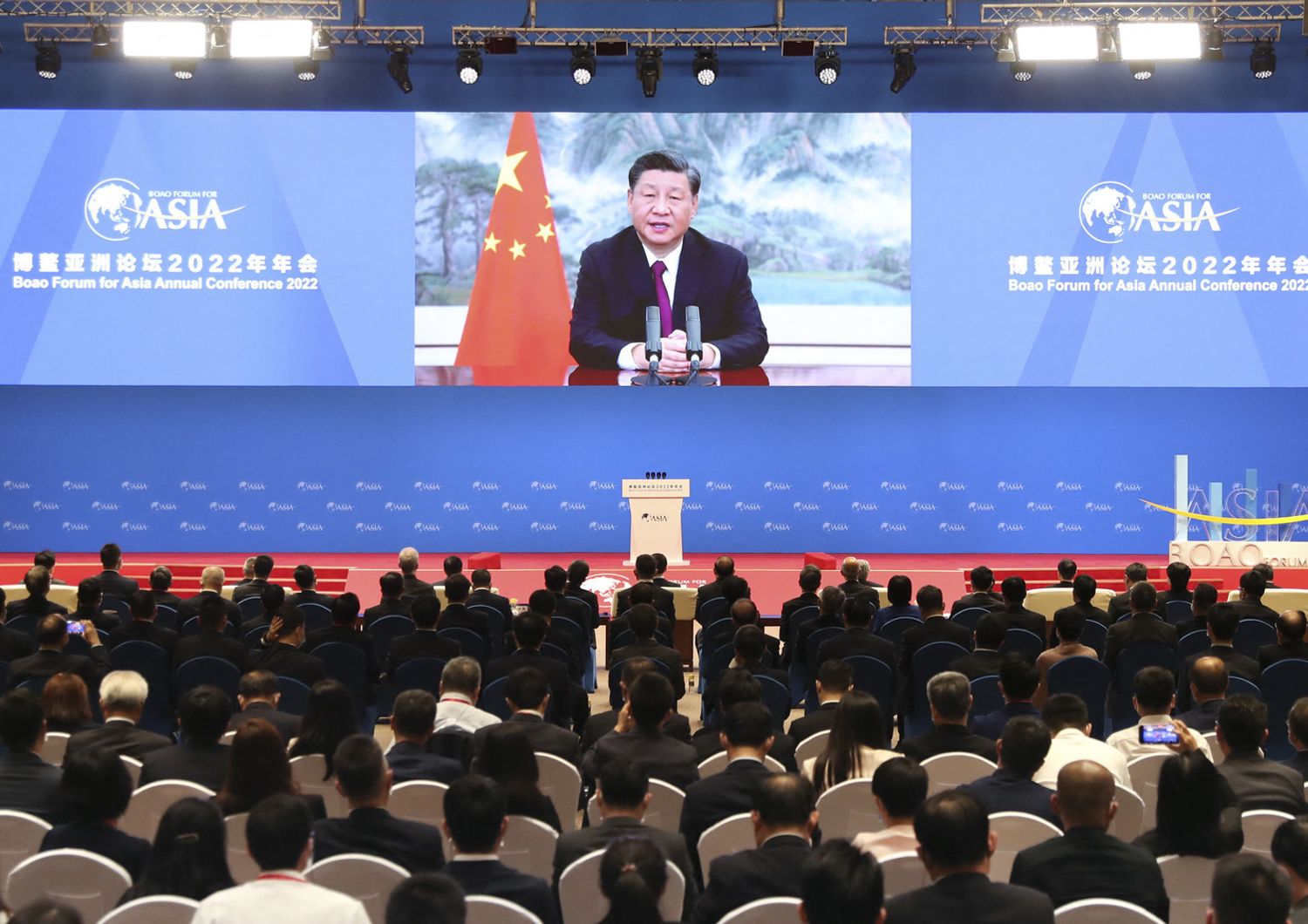 Il presidente cinese Xi Jinping in videoconferenza al Boao Forum for Asia
