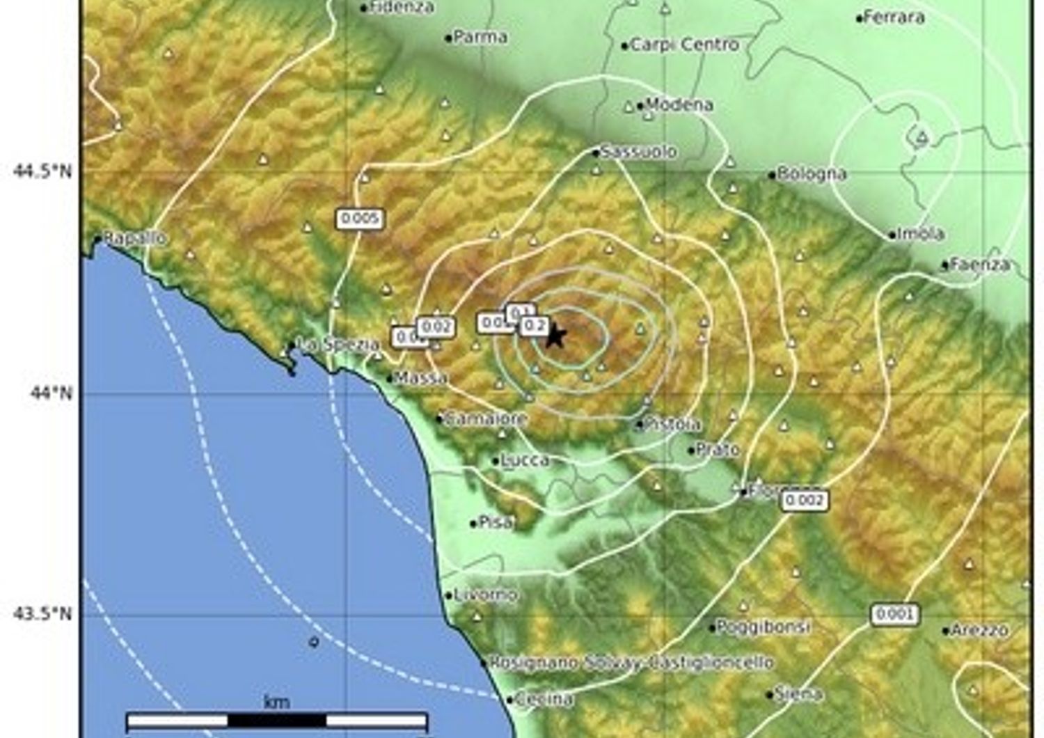 Mappa del sisma all'Abetone&nbsp;