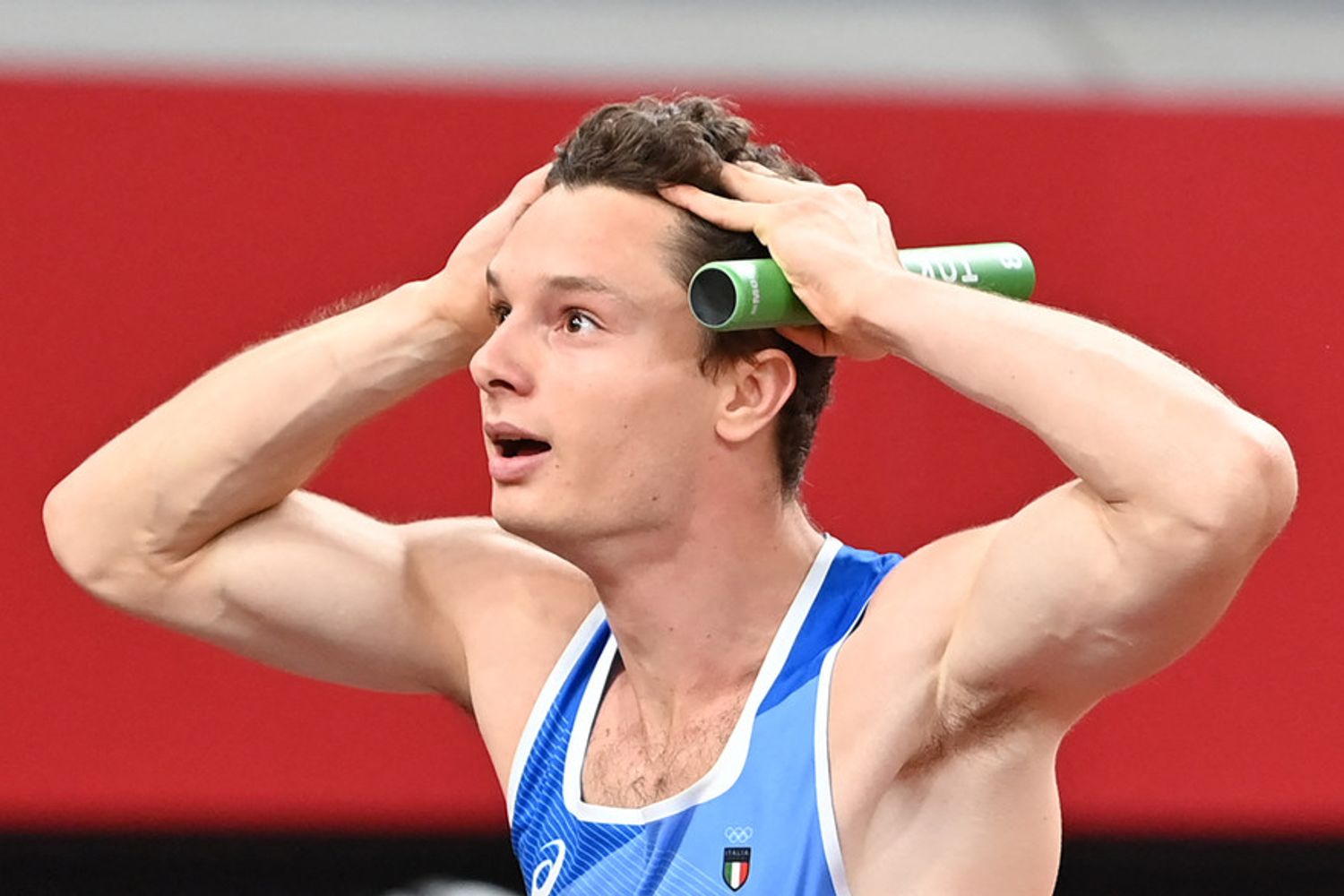 Filippo Tortu incredulo all'arrivo della 4x100 oro olimpico a Tokyo