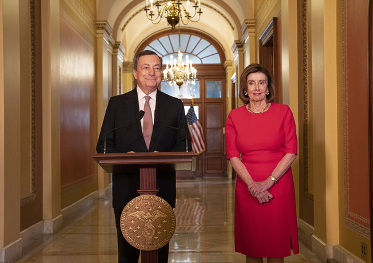 Il Presidente del Consiglio, Mario Draghi, incontra la Speaker della Camera dei rappresentanti, Nancy Pelosi&nbsp;