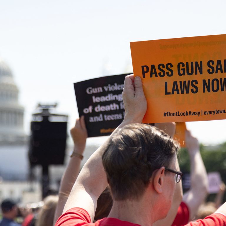 Una manifestazione davanti al Congresso per il controllo delle armi