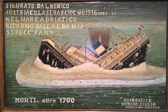 Un dipinto che ricorda l'affondamento del piroscafo Principe Umberto