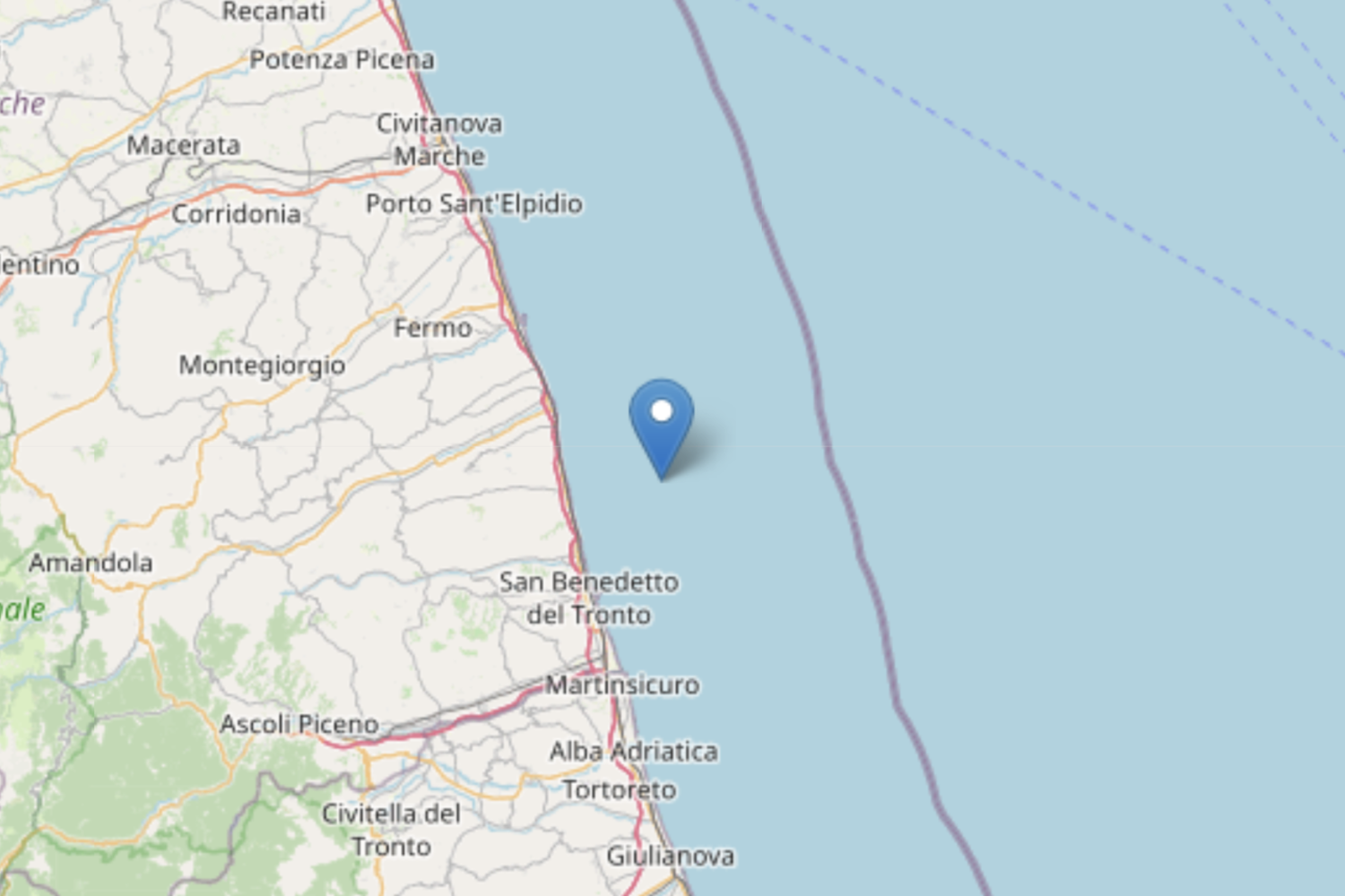 La scossa registrata al largo delle coste marchigiane