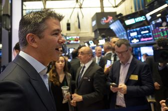 Il cofondatore di Uber, Trevor Kalanick, al lancio dell'Ipo a Wall Street