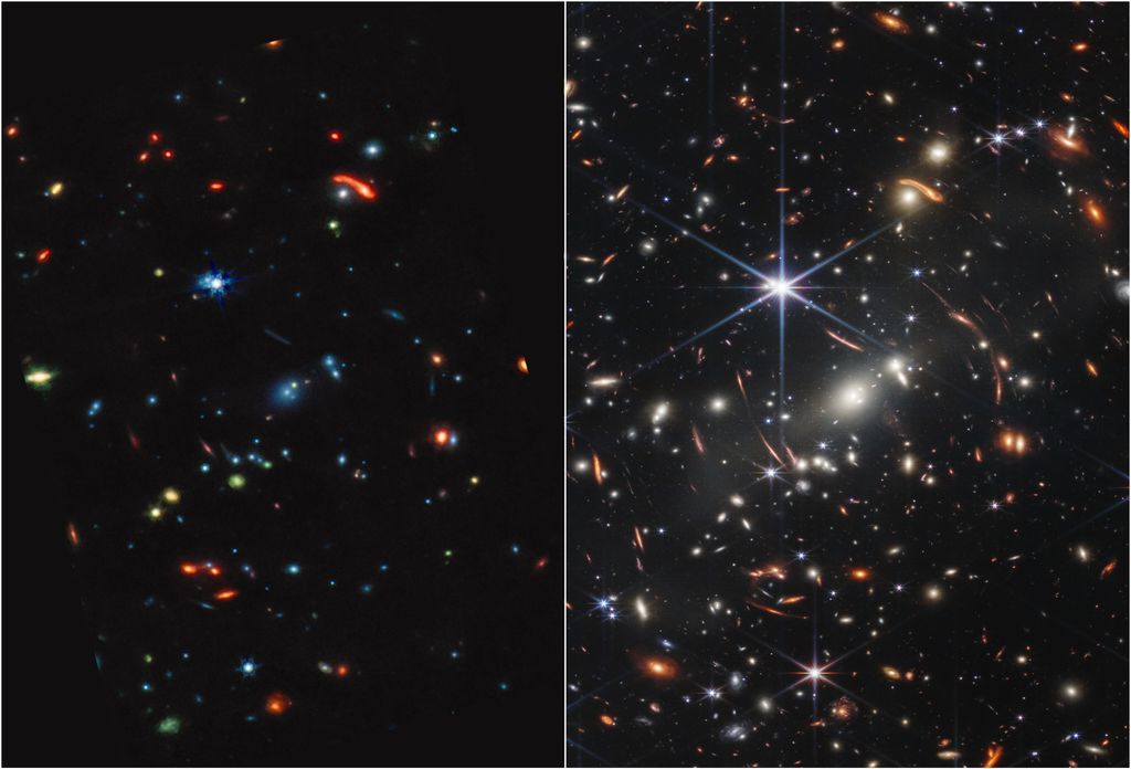 La stessa porzione di Universo, a destra la foto del telescopio Webb