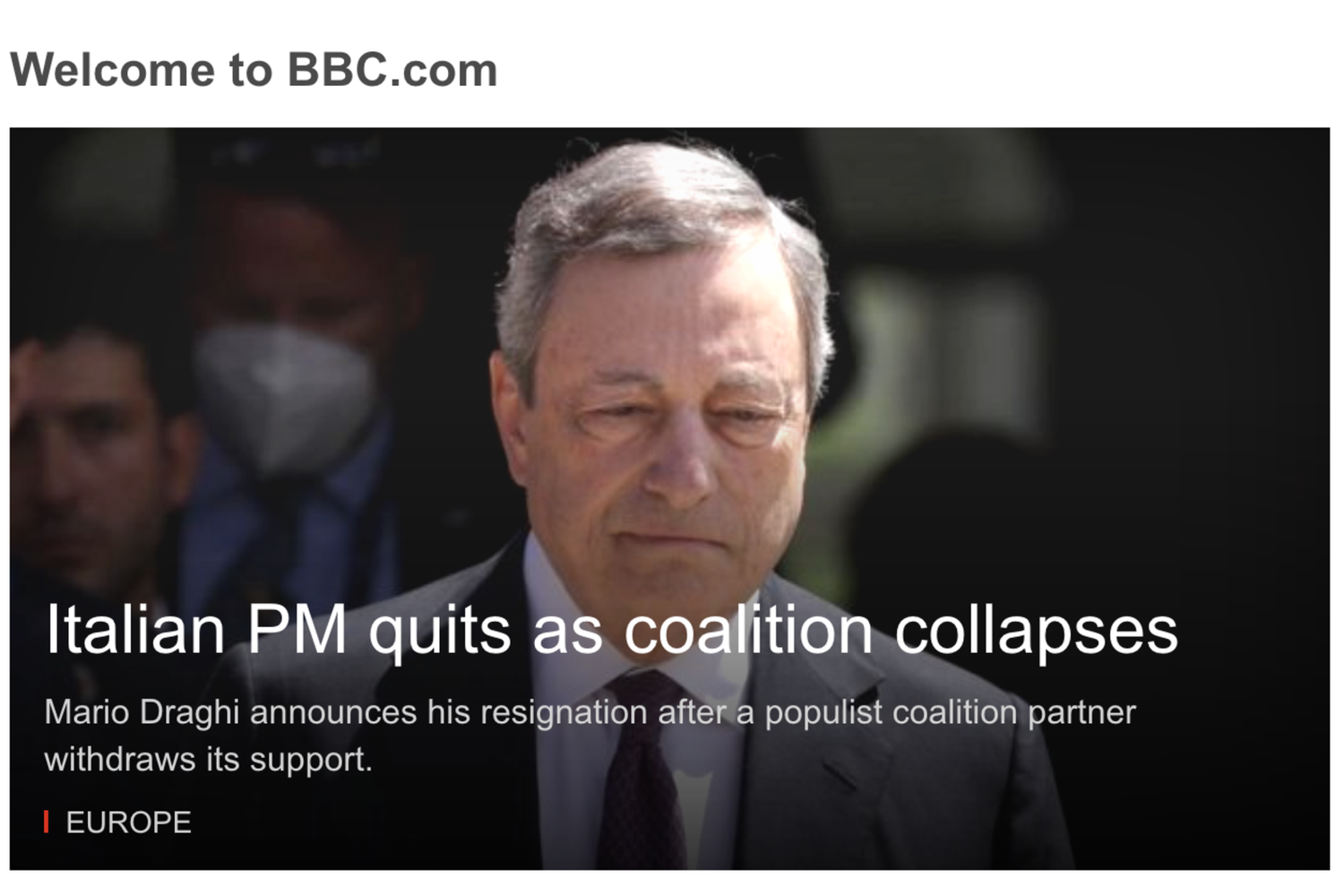 Bbc, apertura su Mario Draghi&nbsp;