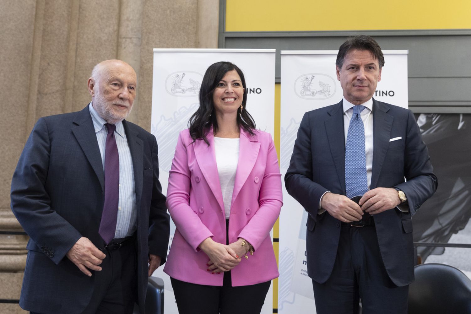 Barbara Floridia con Domenico De Masi e Giuseppe Conte