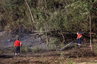 Volontari impegnati nello spegnimento di un incendio a Roma&nbsp;