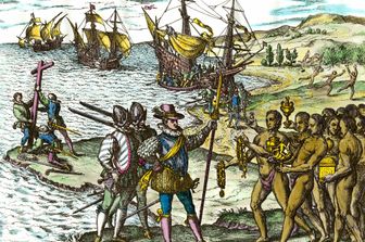 Raffigurazione della conquista dell&rsquo;America da parte di Cristoforo Colombo