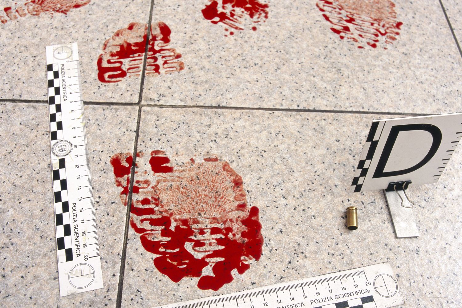 Un'impronta di scarpa macchiata di sangue