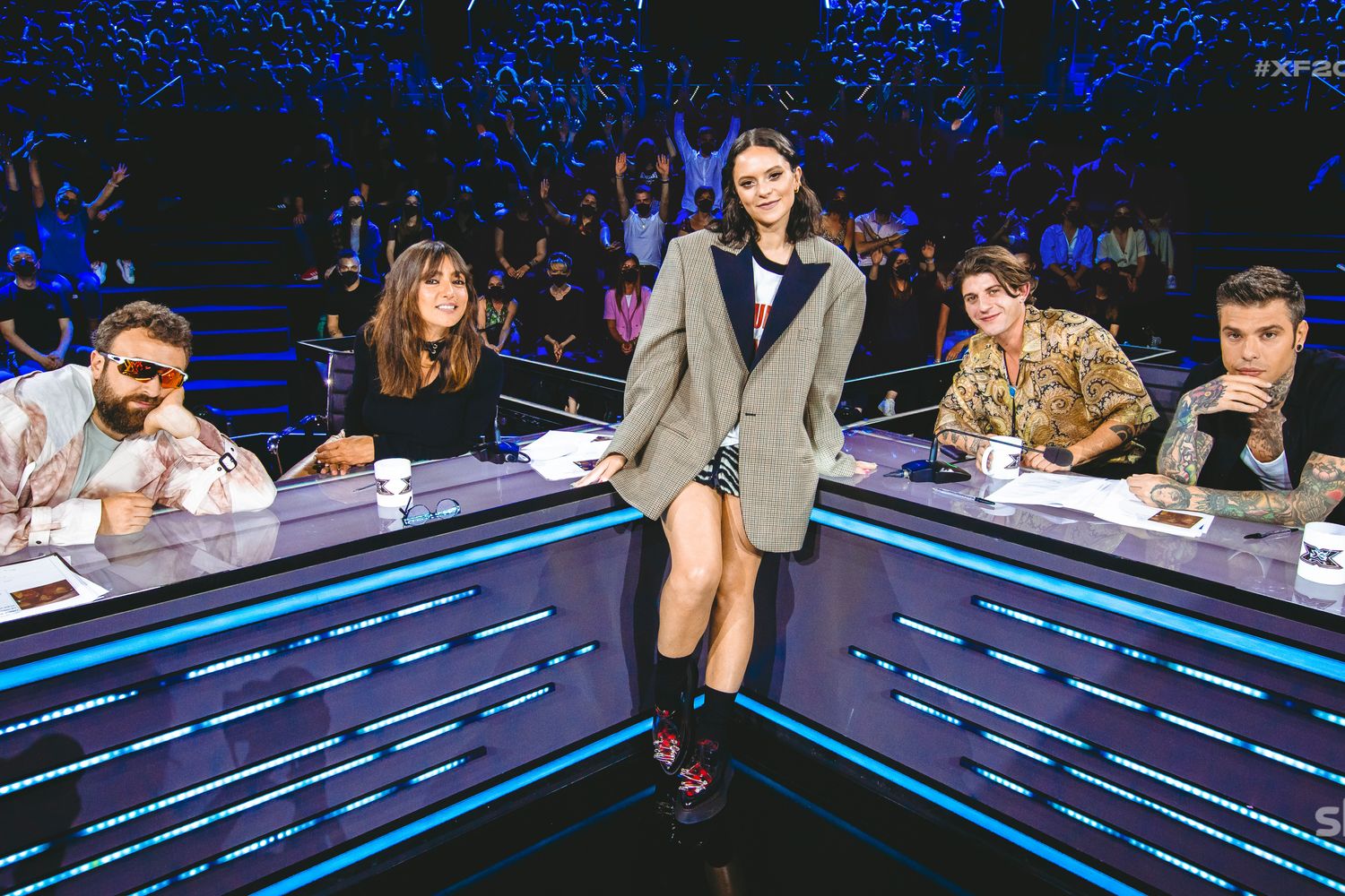 La giuria dell'edizione 2022 di X Factor e la conduttrice Francesca Michielin