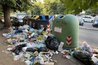 Immondizia sparsa intorno ai cassonetti a Roma