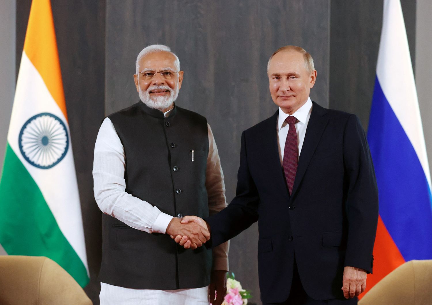 Il premier indiano&nbsp;Narendra Modi con il presidente russo Vladimir Putin