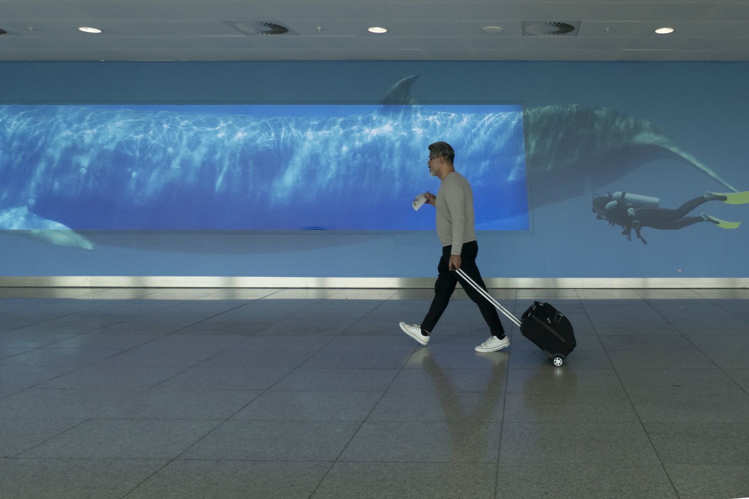 Un uomo con un trolley