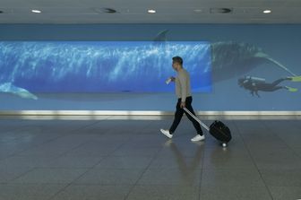 Un uomo con un trolley