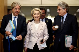 Paolo Gentiloni,Ursula von der Leyen e Thierry Breton &nbsp;