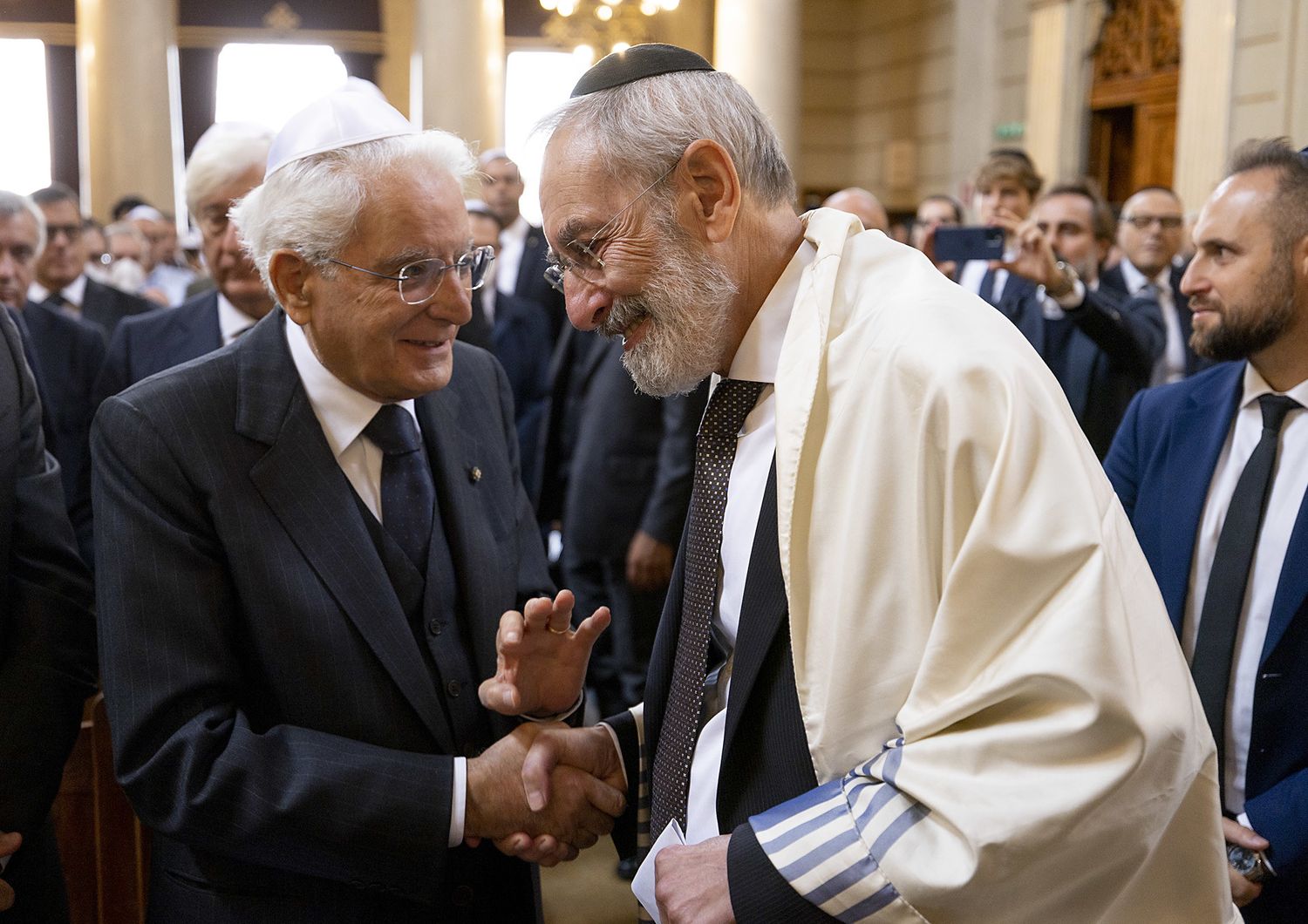 Il Presidente Sergio Mattarella con il Rabbino Capo di Roma Riccardo Shemuel Di Segni&nbsp;